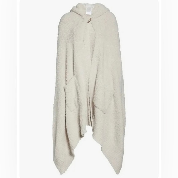 Barefoot Dreams Cozychic Hooded Cape in Stone Shawl Wrap O/S - Picture 2 of 12